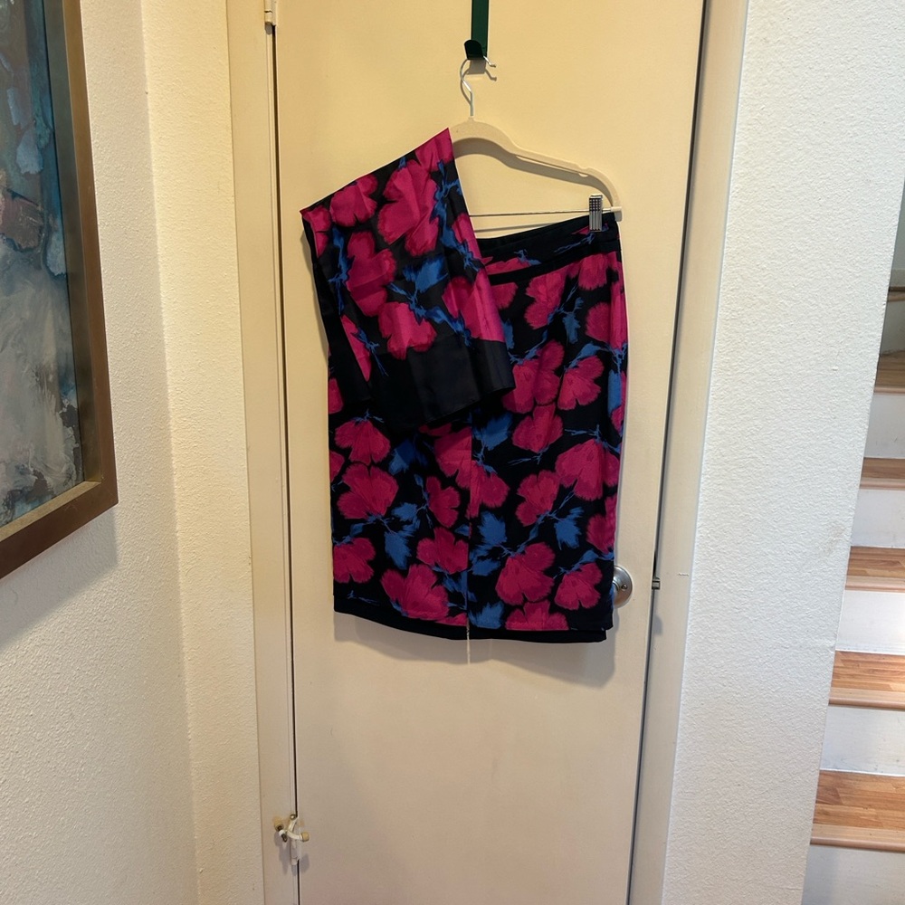 Banana Republic Pink and Blue Floral Skirt with long matching scarf